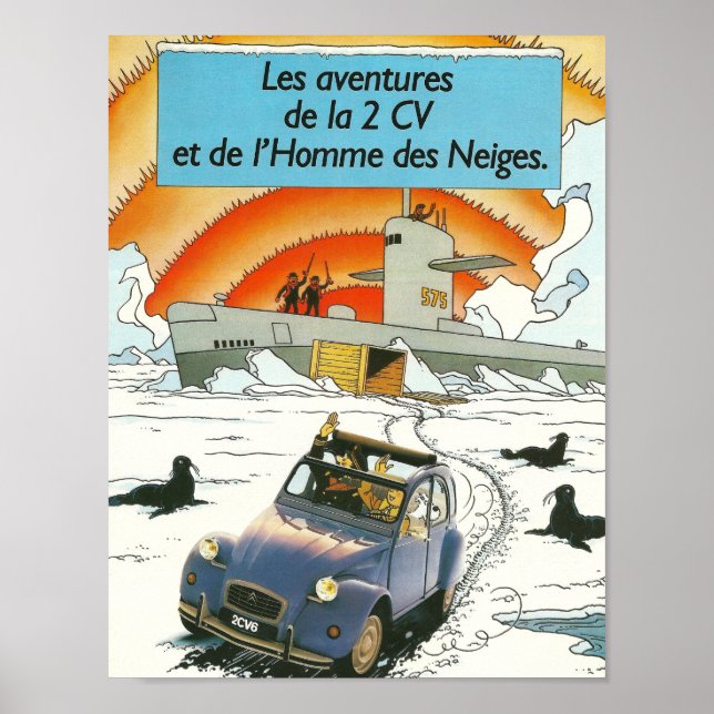 Póster Citroen 2cv Afiche clásico vintage, diseño retro (Frente)