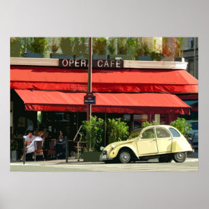 Póster Citroën Car frente a un café de París