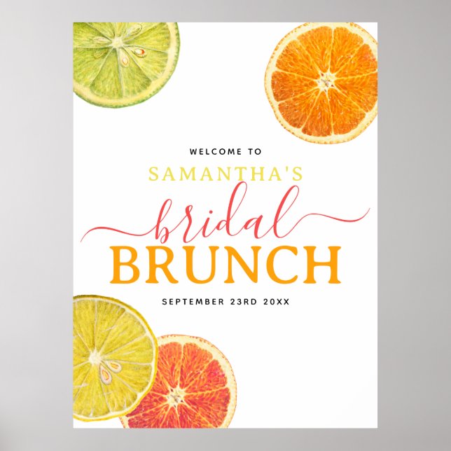 Póster Citrus Bridal Brunch Lemon Naranja Bridal Shower (Frente)