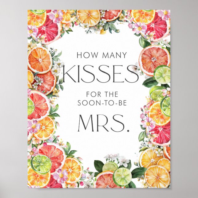 Póster Citrus Bridal Shower: Cuántos besos (Frente)