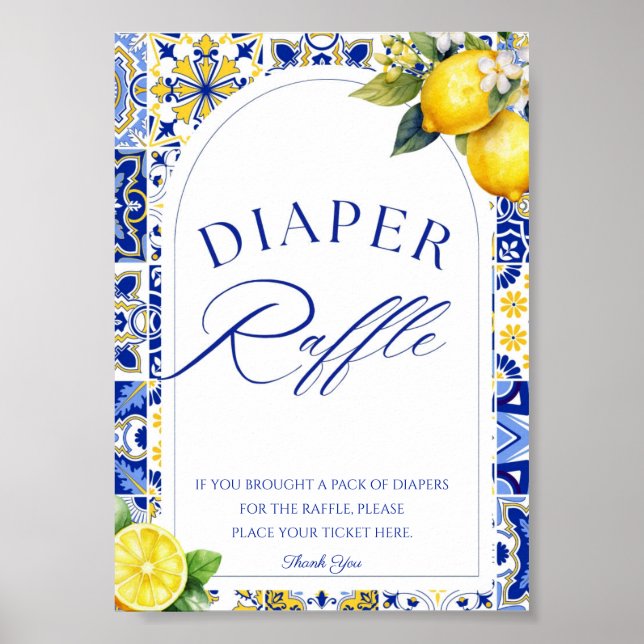 Póster Citrus de verano mediterráneo limón Diaper Raffle (Frente)