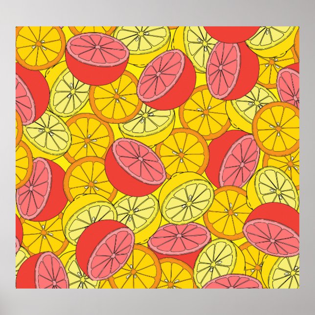 Póster Citrus Frutos Patrón Brillante Sin Marea (Frente)