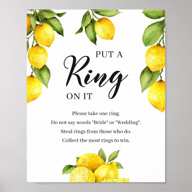 Póster Citrus lemons put a ring on it bridal game sign (Frente)