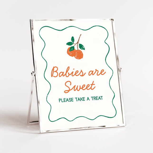 Póster Citrus Little Cutie Los bebés modernos son dulces (Citrus Little Cutie Baby Shower Babies are Sweet Sign)