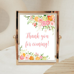 Póster Citrus Naranja floral rosa gracias por venir