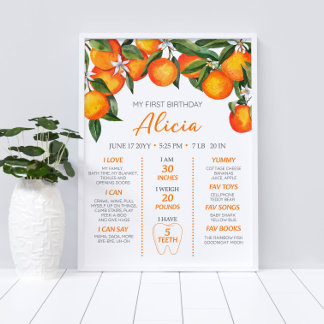 Póster Citrus Naranja Primer hito de cumpleaños