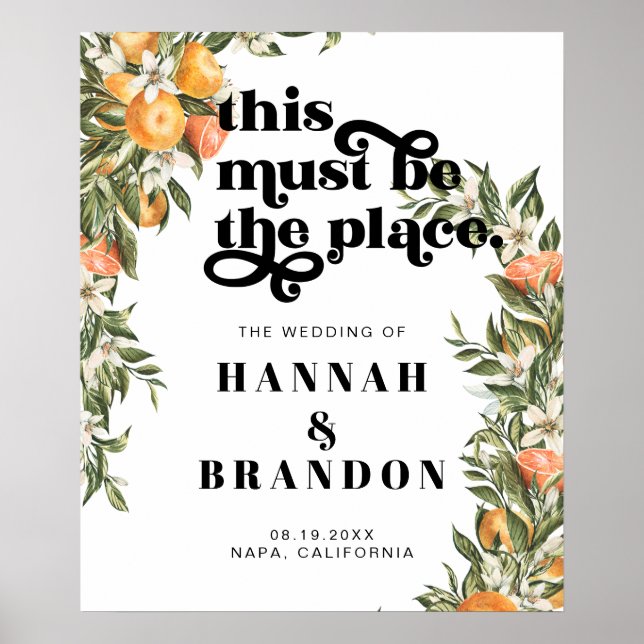 Póster Citrus Orchard Boho Boda Botánico Tipografía (Frente)