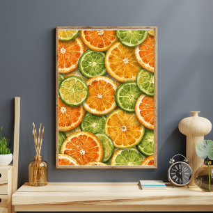 Póster Citrus Splash   Naranja, Limón y Lima Acuarela
