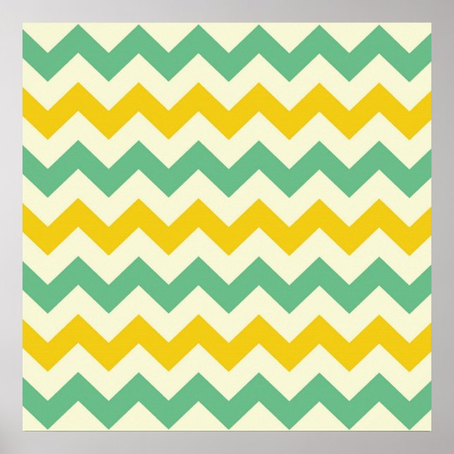 Póster Citrus y Lime Chevron Zigzags Verde Amarillo (Frente)