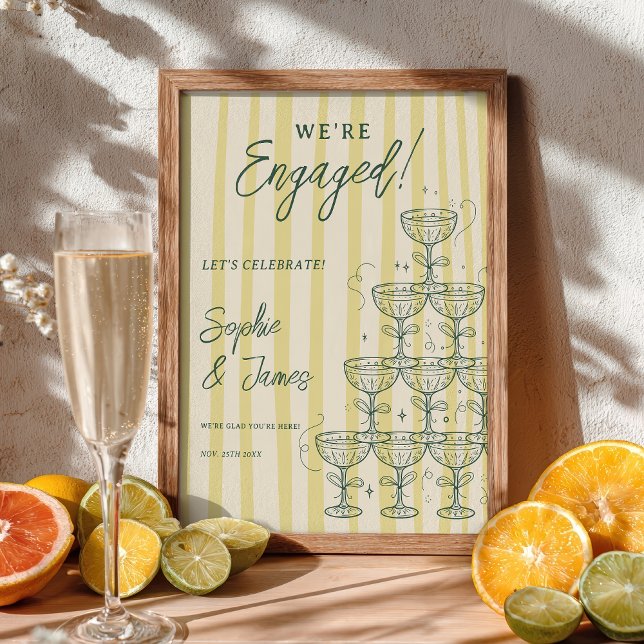 Póster Citrus Yellow Champagne Tower Engagement Welcome (Citrus Yellow Champagne Tower Engagement Welcome Poster)