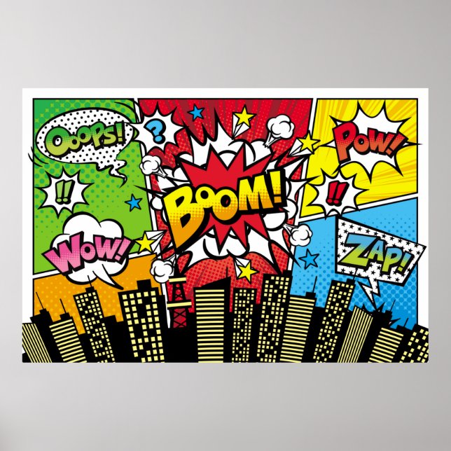 Póster City background material with comic art style spee (Frente)