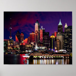 Póster City Lights Night Sky Cruise liner Pastiche