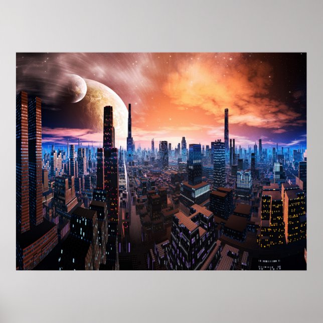 Póster 'City Never Sleeps' Scifi Fantasy Art (Frente)