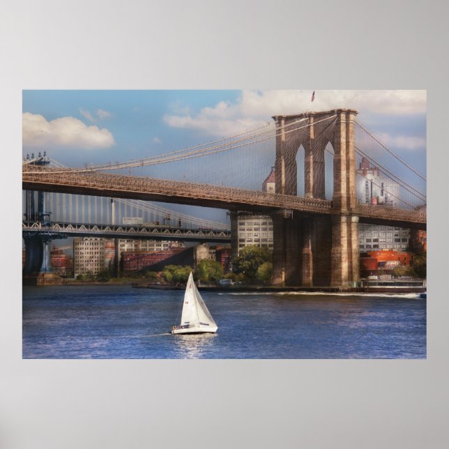 Póster City - NY - Navegando bajo el puente de Brooklyn (Frente)