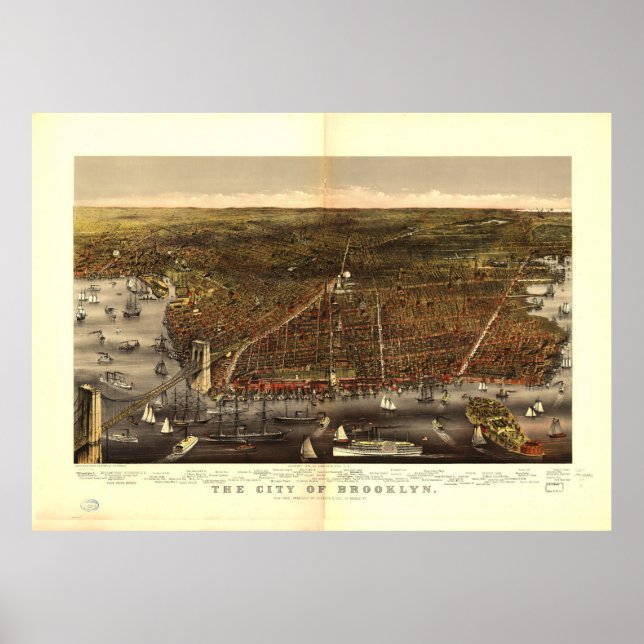 Póster City of Brooklyn New York by Currier and Ives 1879 (Frente)