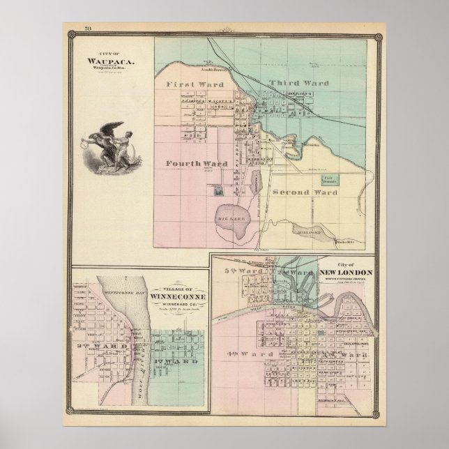 Póster City of Waupaca, Village of Winneconne (Frente)