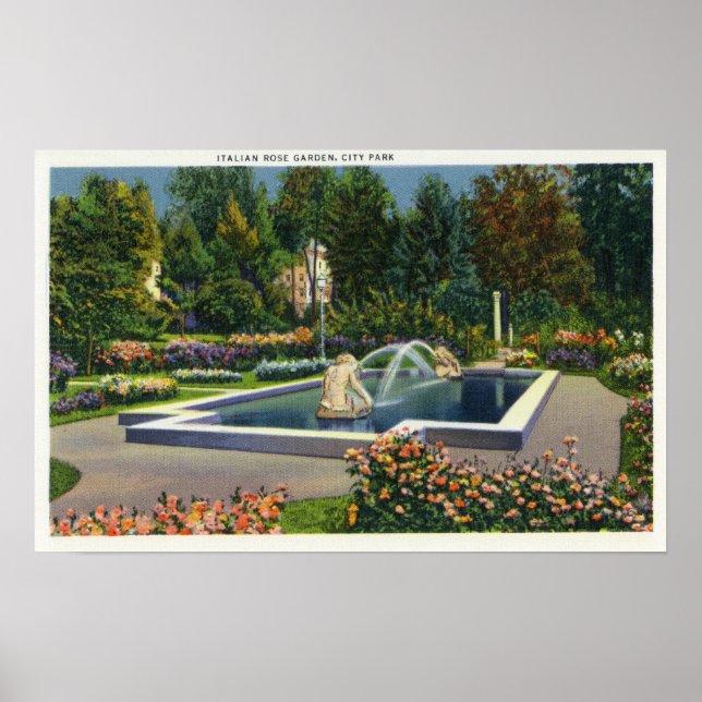 Póster City Park Rosa italiano vista al jardín (Frente)