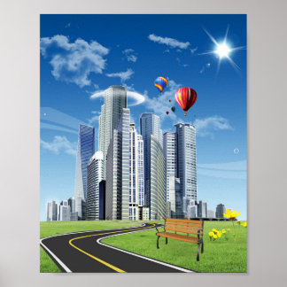 Póster City Skyline Frutiger Aero