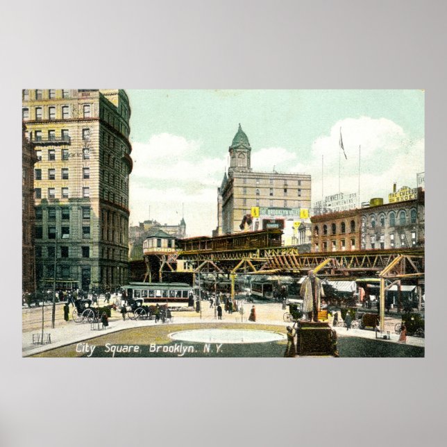 Póster City Square, Brooklyn NY, 1908 Vintage (Frente)