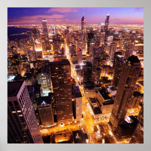 Póster Cityscape at night of Chicago