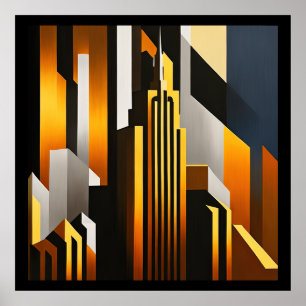 PÓSTER CITYSCAPE MODERNO DISEÑO ARTÍSTICO METROPOLIS