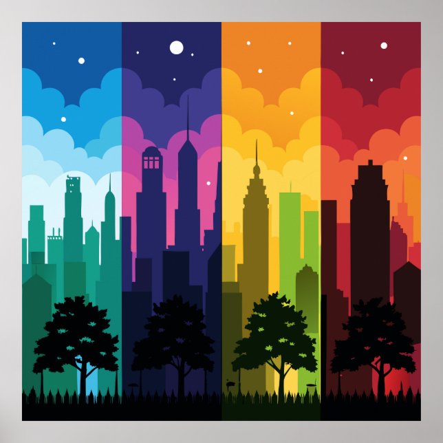 Póster Cityscape Silhouette Seasons (Frente)