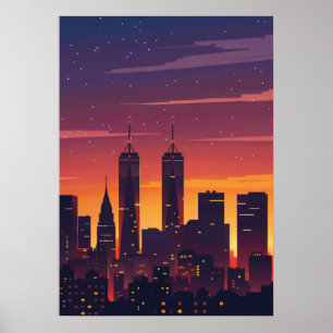 Póster Cityscape Sunset Silhouette