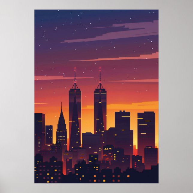 Póster Cityscape Sunset Silhouette (Frente)