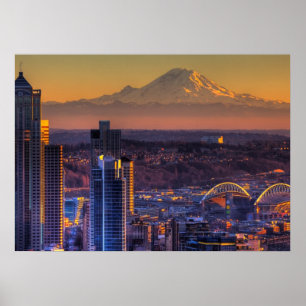 Póster Cityscape view of Seattle downtown, football