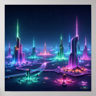 Póster Ciudad Alien dinámica con vigas ligeras