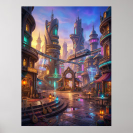 Póster Ciudad Alien Neon Plaza del Atardecer