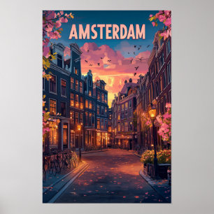 Póster Ciudad Ámsterdam Países Bajos Vintage Viaje