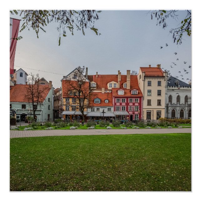 Póster Ciudad antigua de Riga en otoño (Anverso)