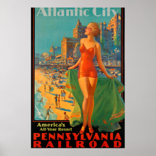Póster Ciudad Atlántico Viajando en Ferrocarril de Pensil