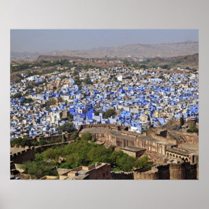 Póster Ciudad Azul vista desde el Fuerte de Mehrangarh /