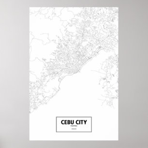 Póster Ciudad Cebú, Filipinas (negro sobre blanco)