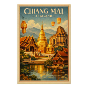 Póster ciudad Chiang Mai en el norte de Tailandia viaje