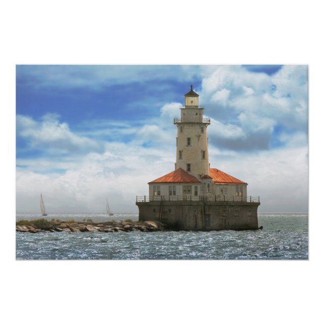 Póster Ciudad - Chicago IL - Faro del puerto de Chicago (Anverso)