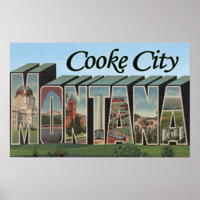 Póster Ciudad Cooke, Montana - Escenas de letras grandes (Frente)