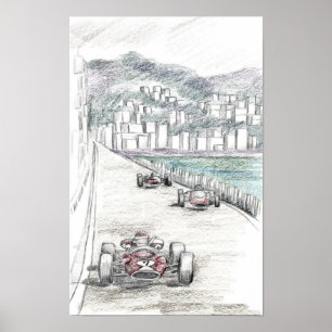 Póster Ciudad costera de edificios antiguos con marina de