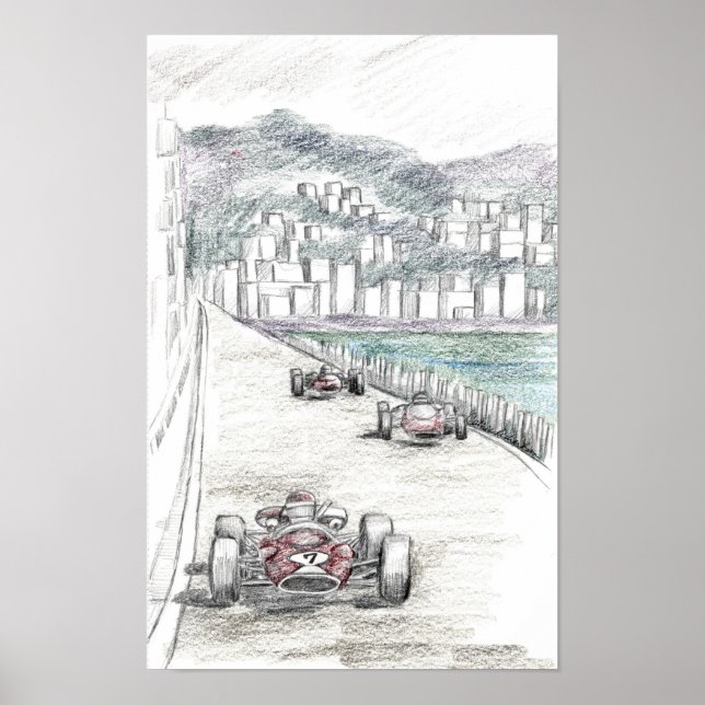 Póster Ciudad costera de edificios antiguos con marina de (Frente)