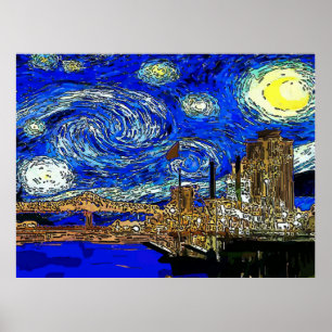 Póster Ciudad Crescent de Noche Starry