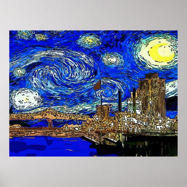 Póster Ciudad Crescent de Noche Starry (Frente)