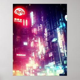 Póster Ciudad Cyberpunk Distópica