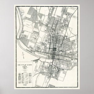 PÓSTER CIUDAD DE AUSTIN, MAPA TEXAS 1925