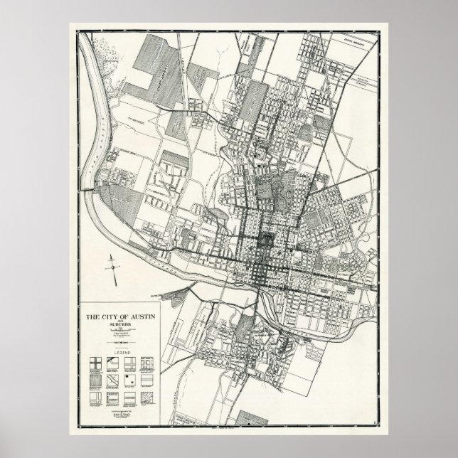 PÓSTER CIUDAD DE AUSTIN, MAPA TEXAS 1925 (Frente)