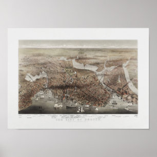 Póster Ciudad de Boston - Vista de ojos de pájaro - 1873