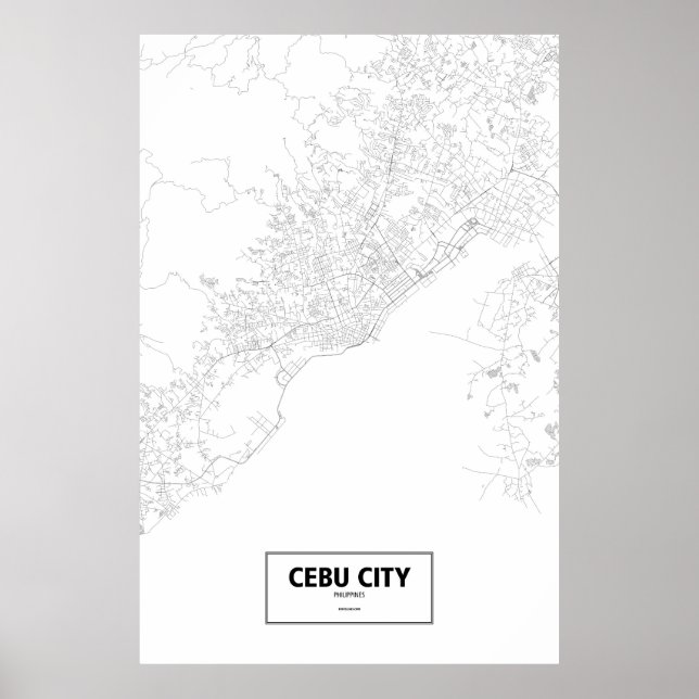 Póster Ciudad de Cebú, Filipinas (negro sobre blanco) (Frente)