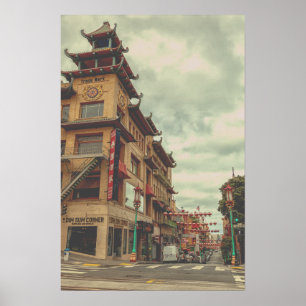 Póster Ciudad de China con arquitectura tradicional