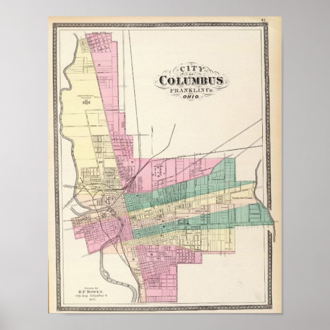 Póster Ciudad de Columbus, Condado de Franklin, Ohio (Frente)